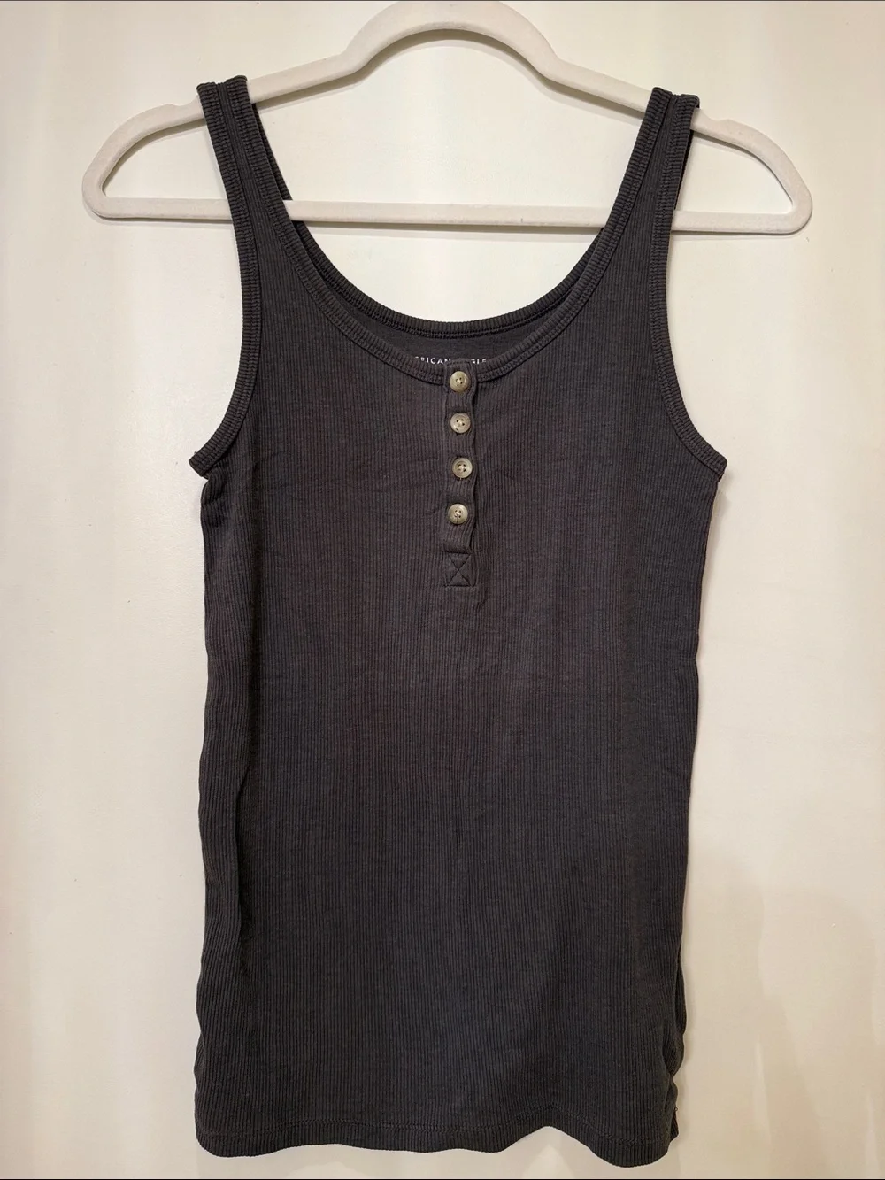American Eagle Outfitters Black Ribbed Henley Tank with Button Front